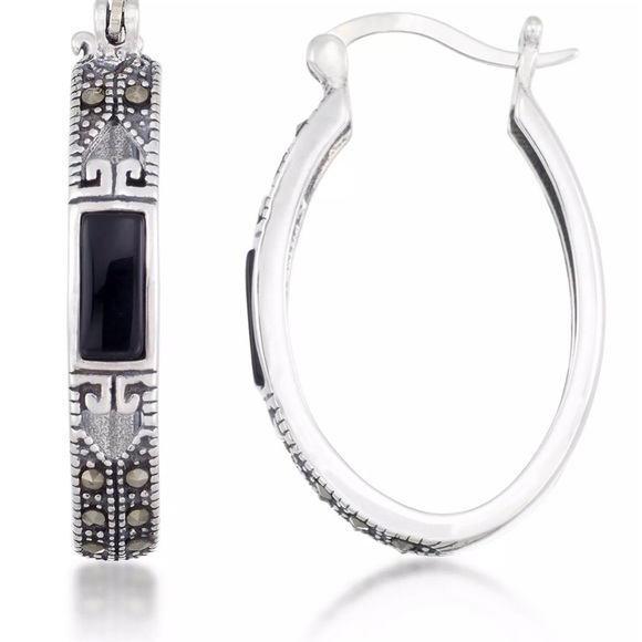 Macy's Jewelry - NWT Onyx & Marcasite Hoop Earrings